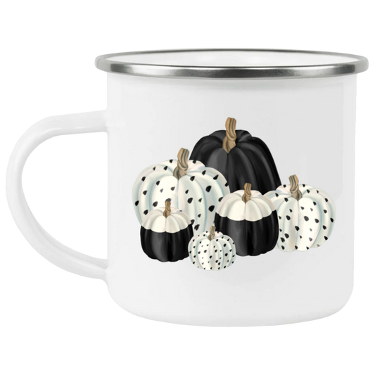 White | Black Pumpkins Enamel Camping Mug