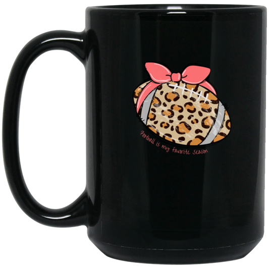 Leopard Bow Football Season 15 oz. Black Mug